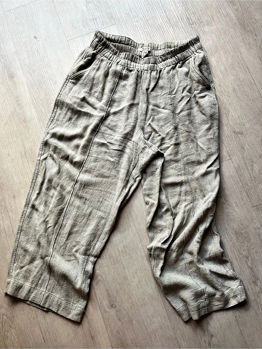 Madewell Linen Blend Wide Leg Pants in Green Size Large